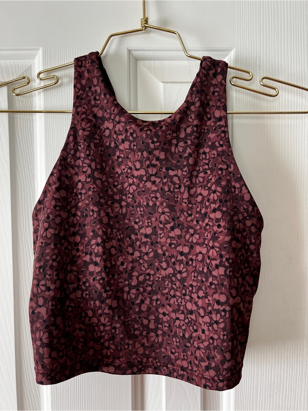 Athleta Conscious Crop Bikini Swim Top High Neck Size Small Flora Chocolate